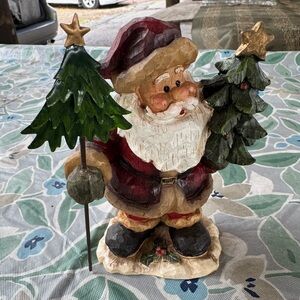 Festive Santa Claus bobble head Figurine with Christmas Trees